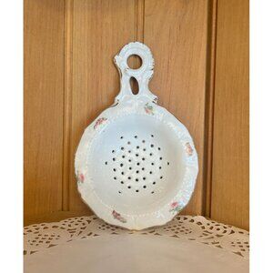 Antique Porcelain Tea Strainer Hand Painted Floral Accents Ornate Victorian
